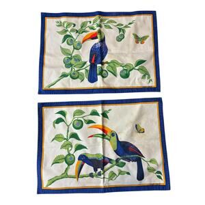 Hermes Paris Toucan Placemats Set of 2 | 100% Cotton 18 inches  AS IS